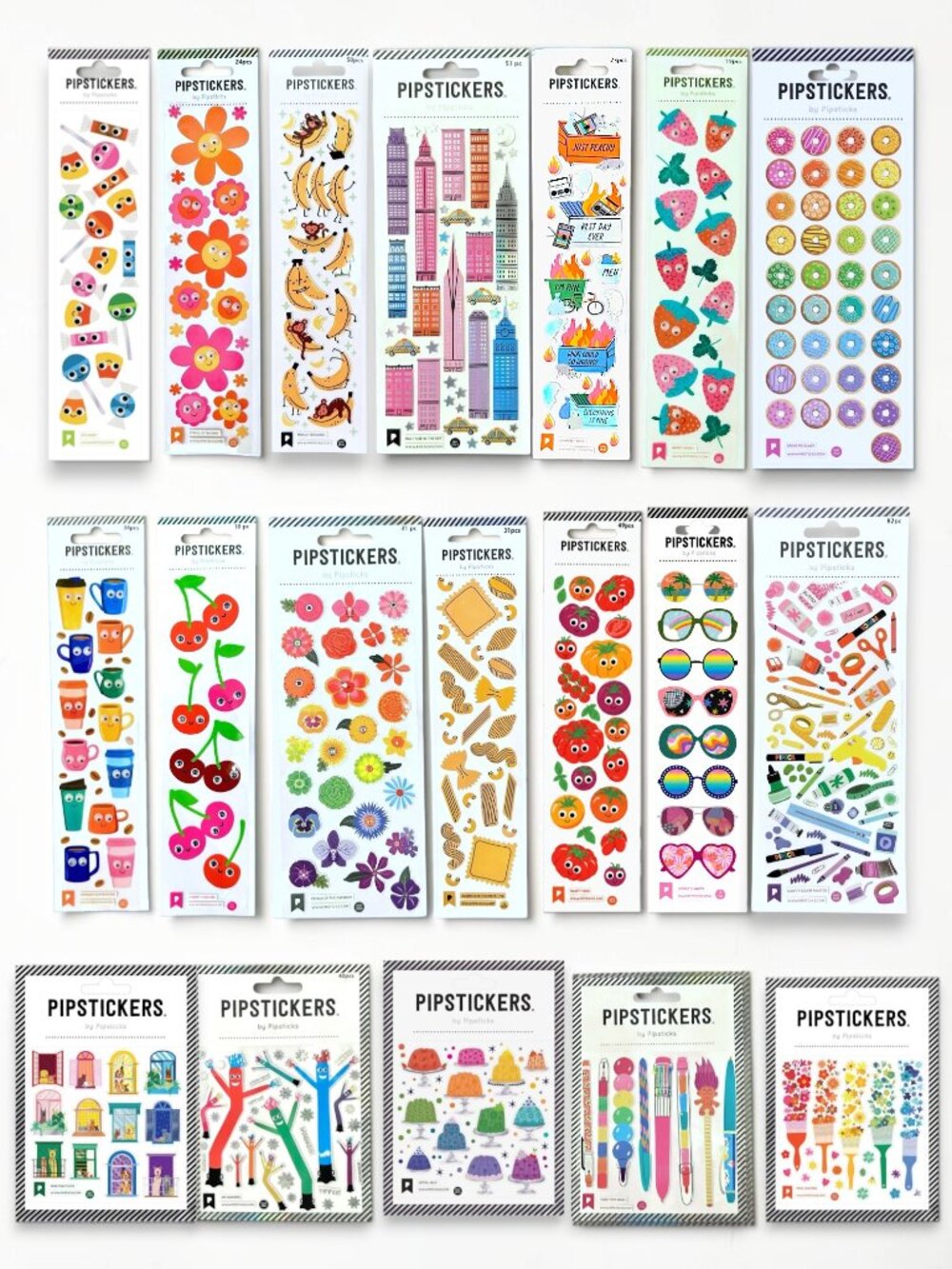 Pipsticks Sticker Bundle 19 Sealed Sheets Food Floral NYC Pets Kawaii NWT